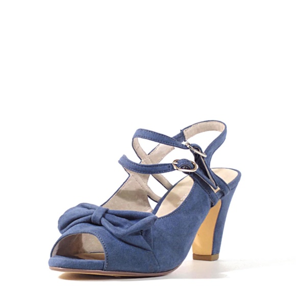Chelsea Crew Blue Suede Peep Toe Bow Lady Heels - 38 - Picture 2 of 4